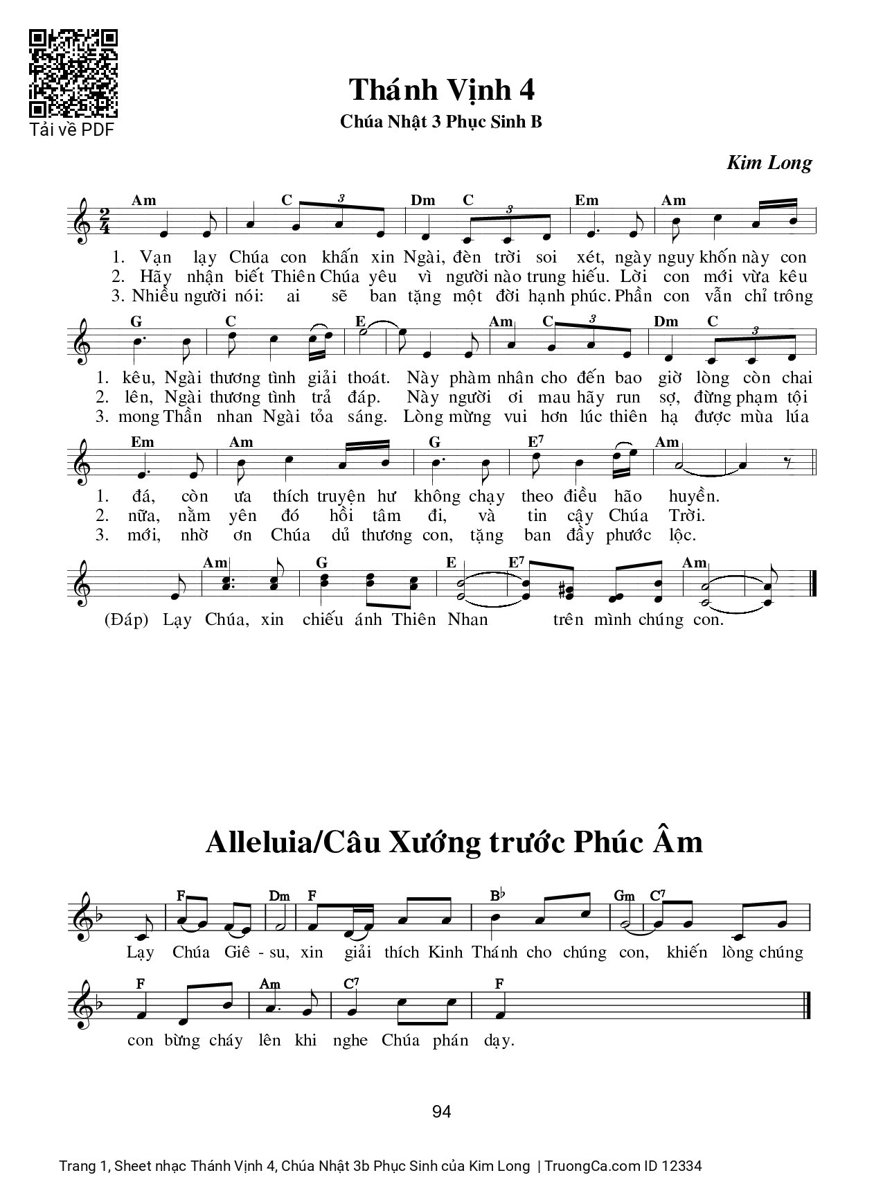 Sheet PDF of Thánh Vịnh 4, Chúa Nhật 3b Phục Sinh