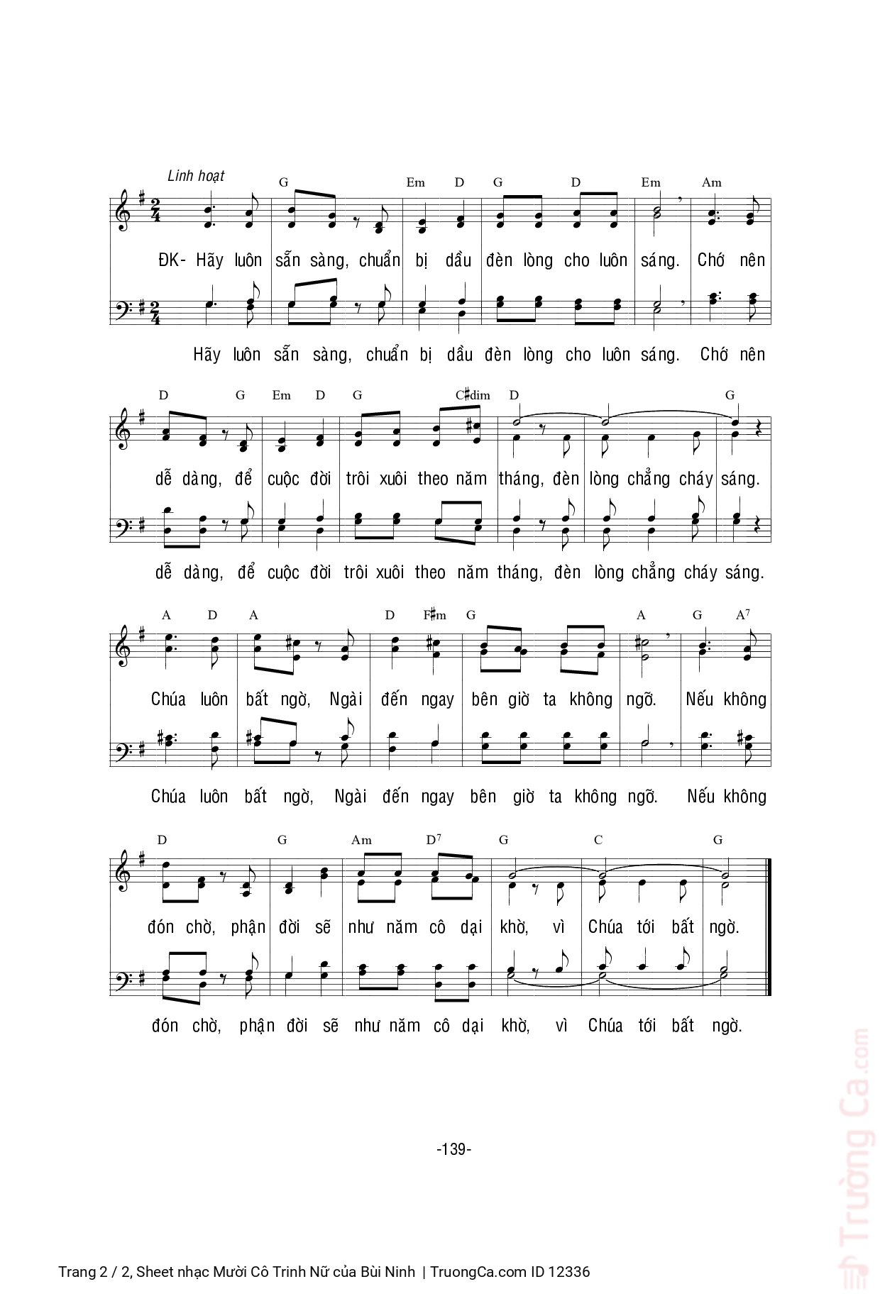 Page 2 of Sheet music PDF Mười Cô Trinh Nữ - Bùi Ninh
