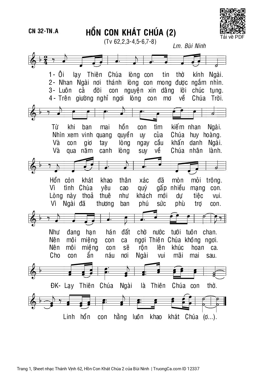 Sheet PDF of Thánh Vịnh 62, Hồn Con Khát Chúa 2