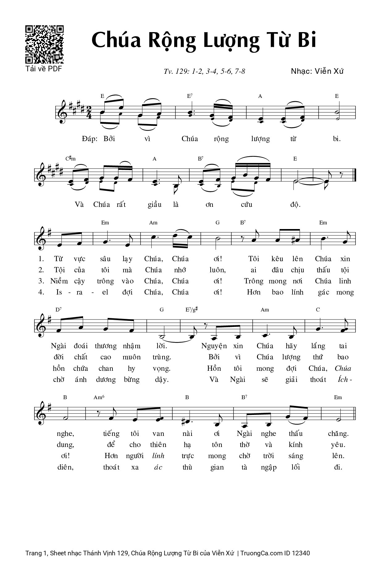 Sheet PDF of Thánh Vịnh 129, Chúa Rộng Lượng Từ Bi