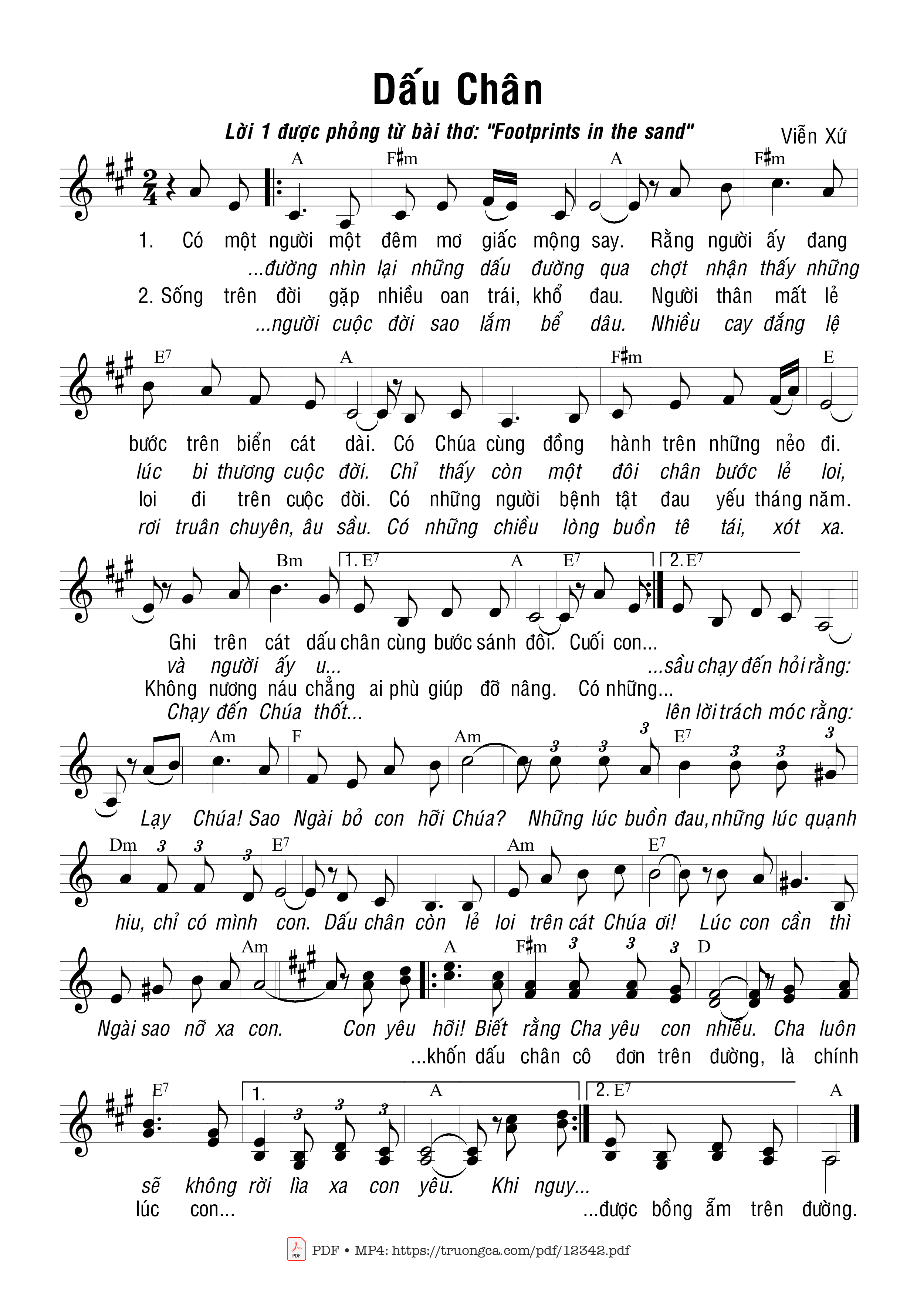 Sheet PDF of Dấu Chân - Viễn Xứ