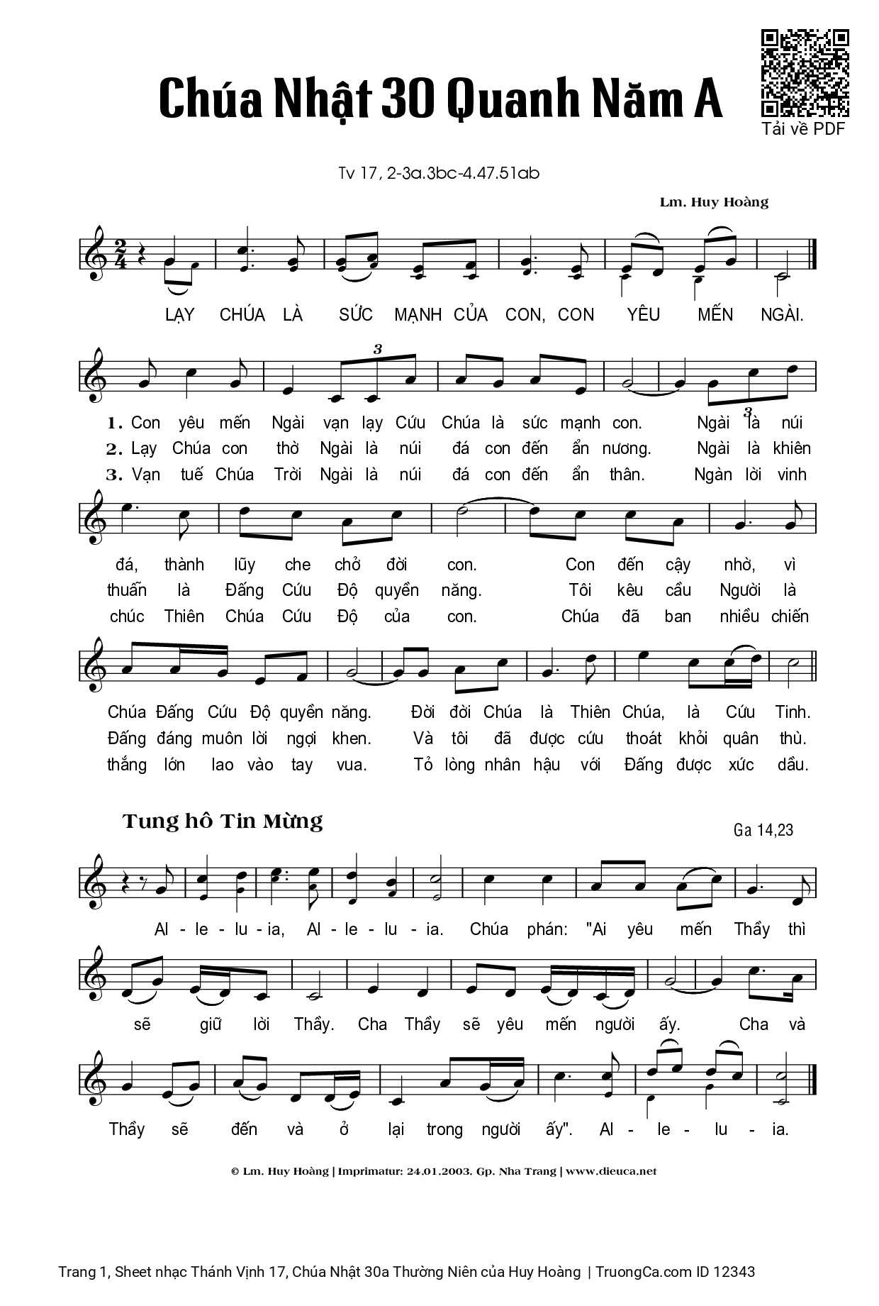 Sheet PDF of Thánh Vịnh 17, Chúa Nhật 30a Thường Niên