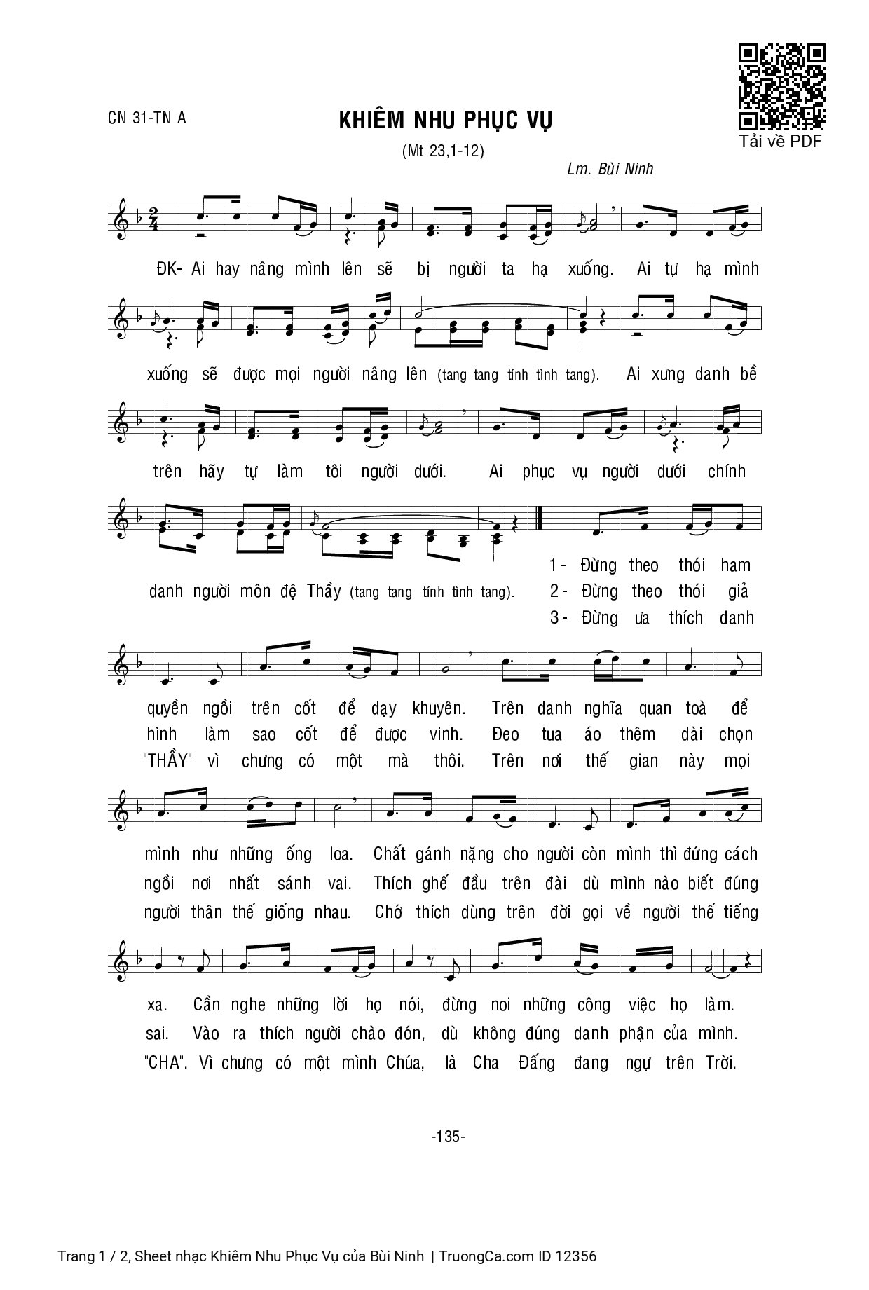 Sheet PDF of Khiêm Nhu Phục Vụ