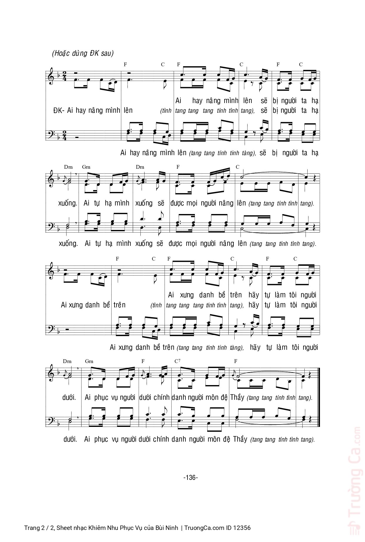 Page 2 of Sheet music PDF Khiêm Nhu Phục Vụ - Bùi Ninh
