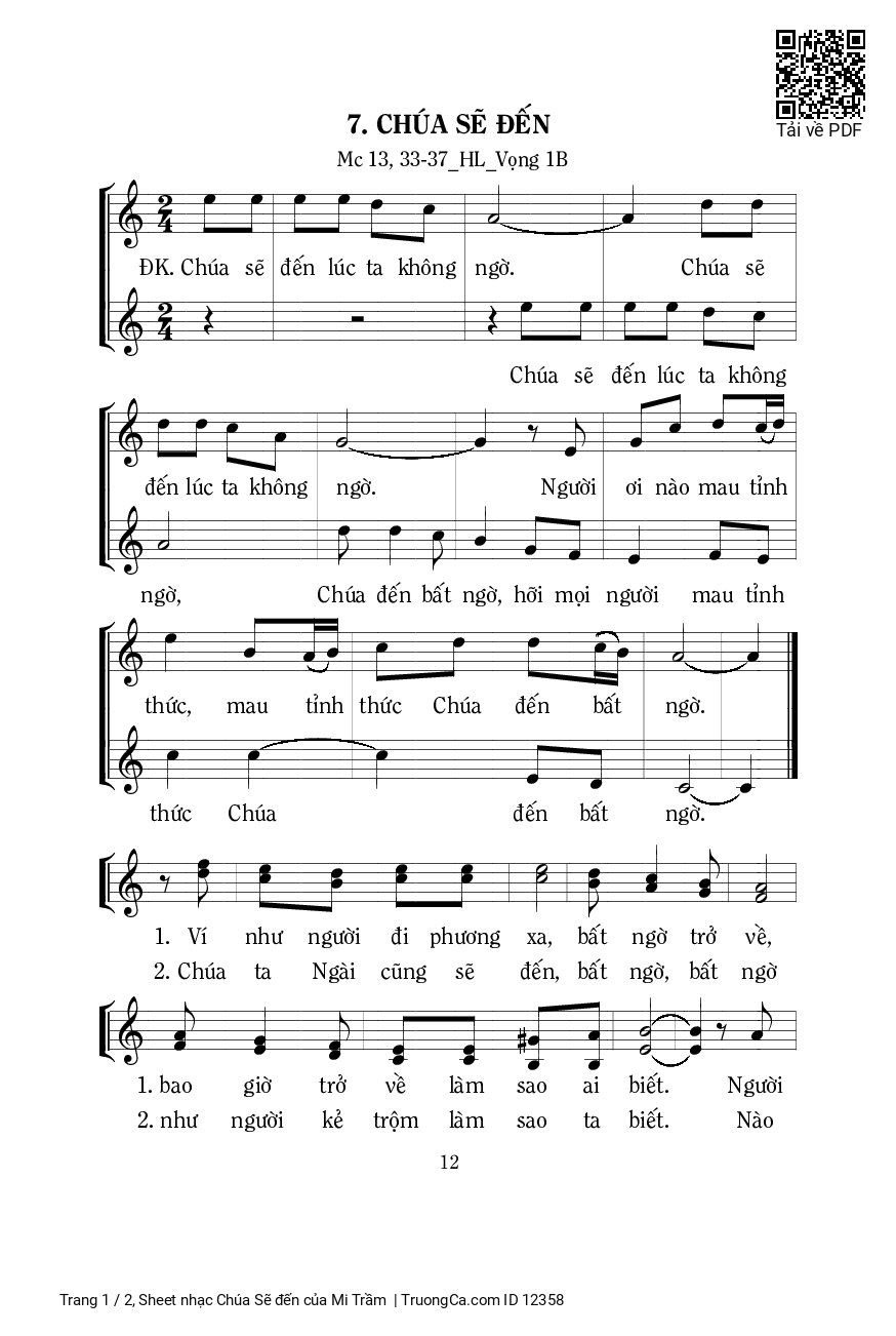 Sheet PDF of Chúa Sẽ đến