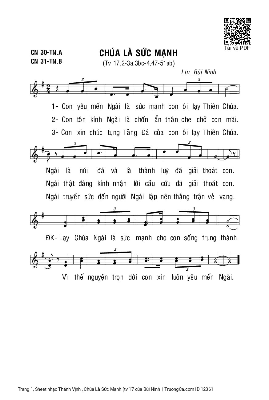 Sheet PDF of Thánh Vịnh , Chúa Là Sức Mạnh (tv 17
