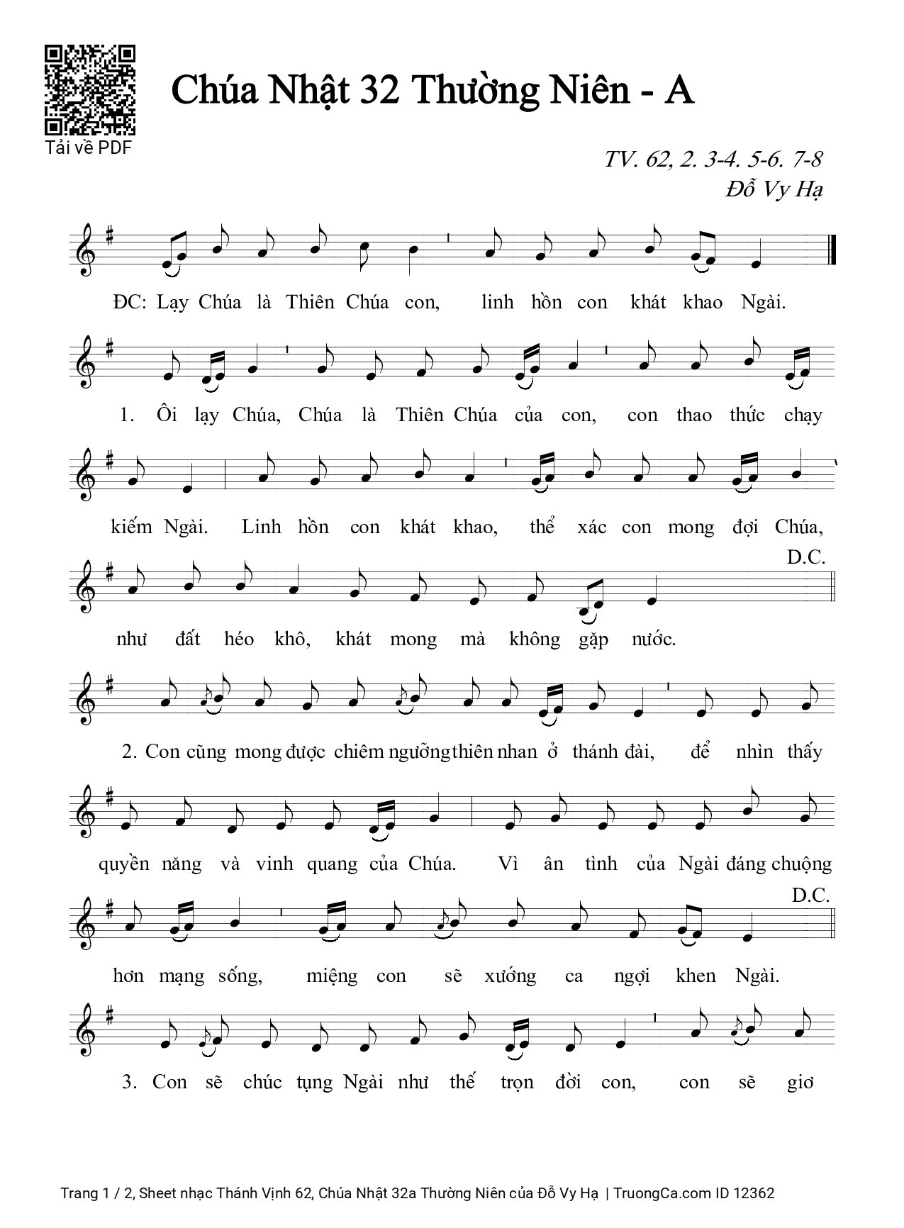 Sheet PDF of Thánh Vịnh 62, Chúa Nhật 32a Thường Niên