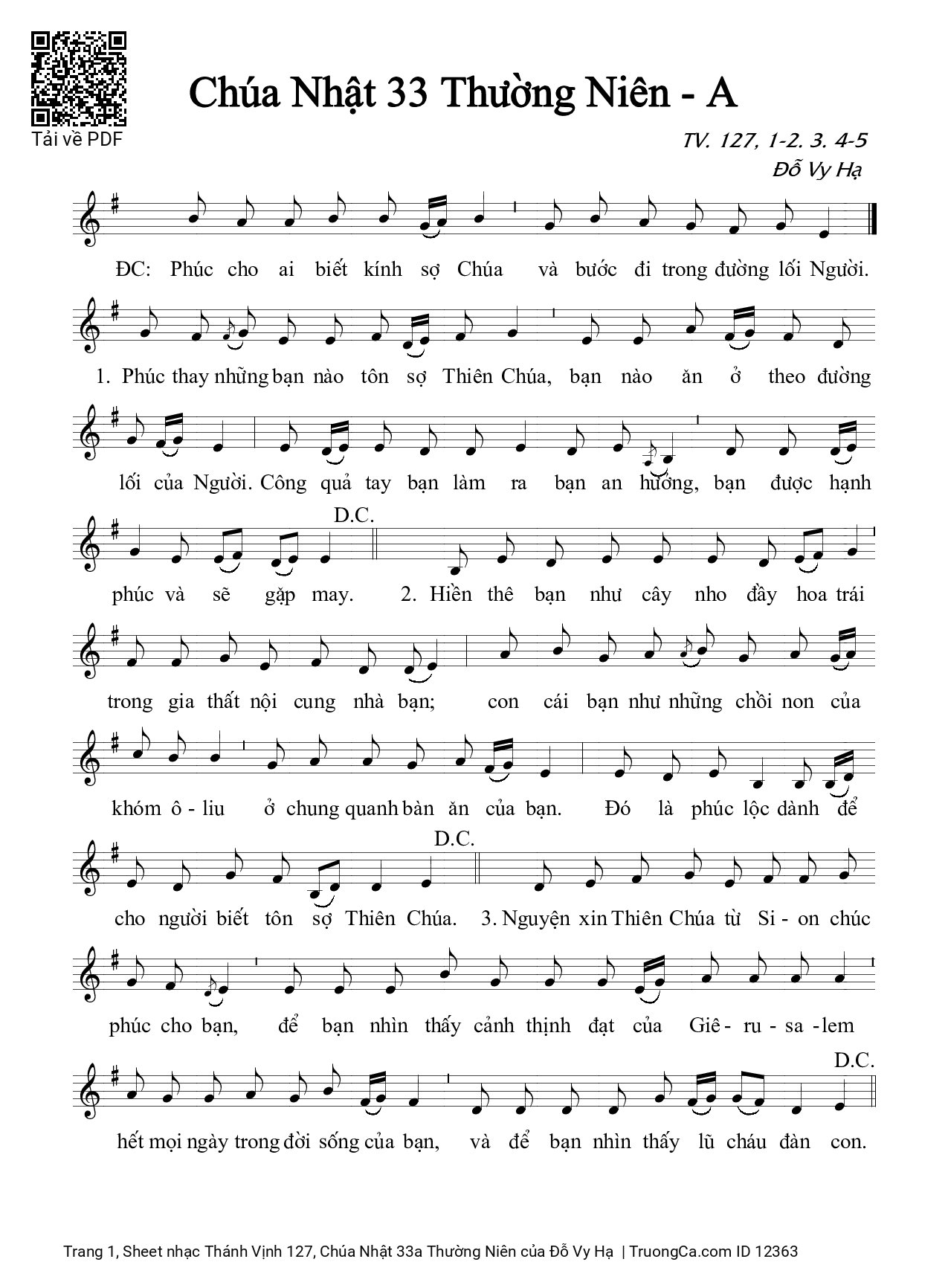 Sheet PDF of Thánh Vịnh 127, Chúa Nhật 33a Thường Niên