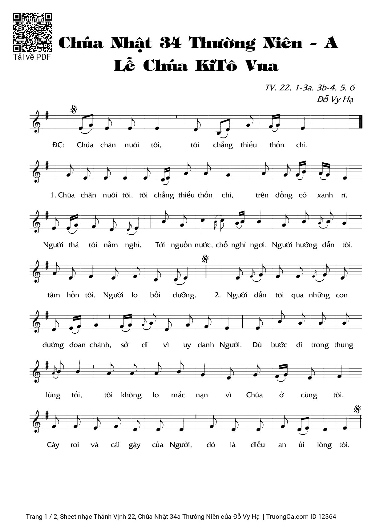 Sheet PDF of Thánh Vịnh 22, Chúa Nhật 34a Thường Niên