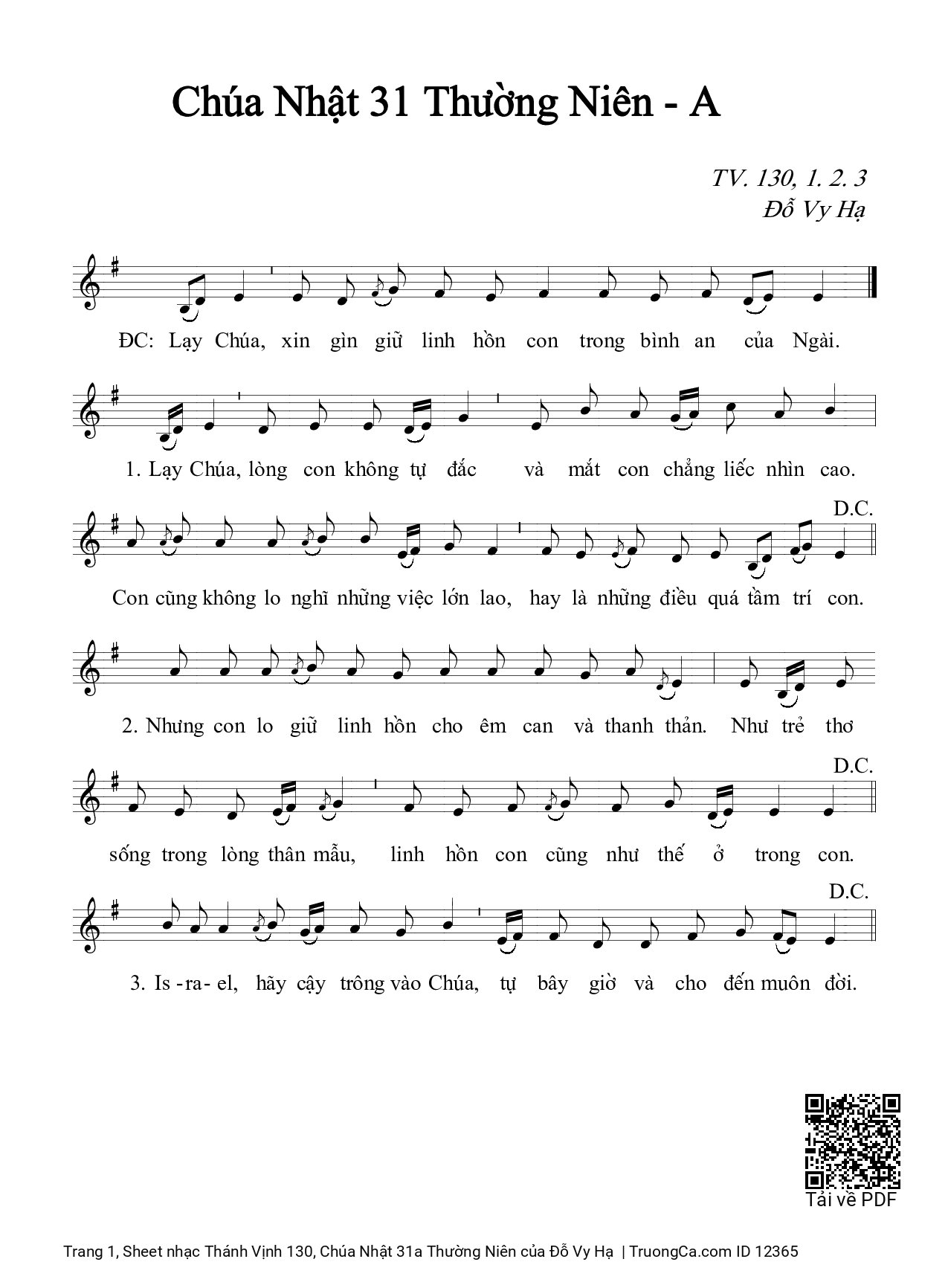 Sheet PDF of Thánh Vịnh 130, Chúa Nhật 31a Thường Niên