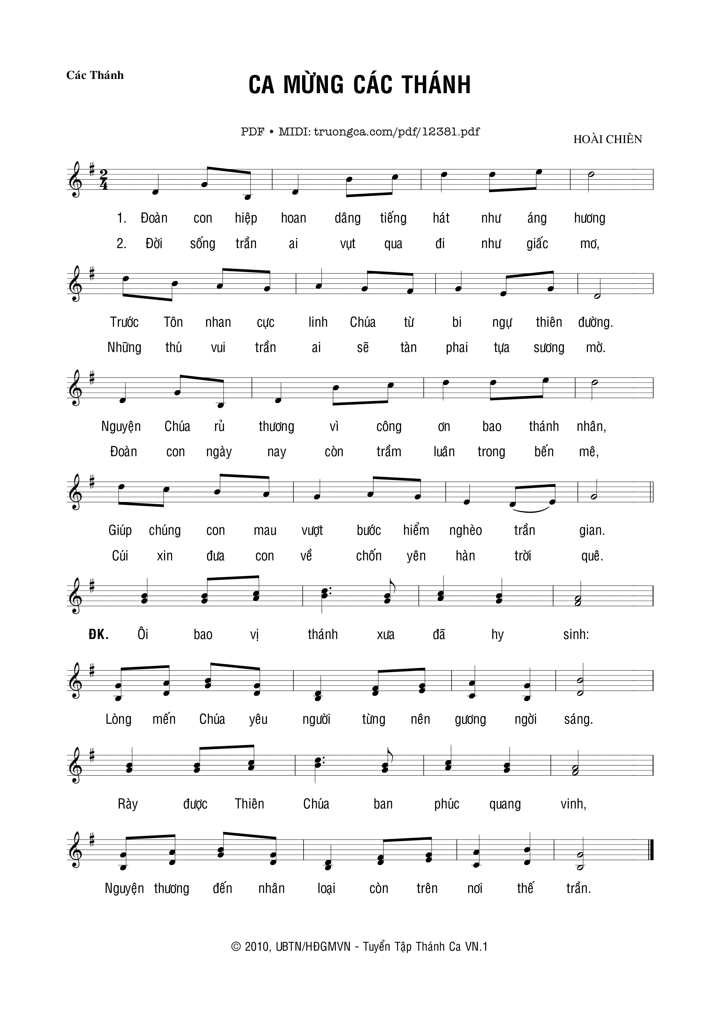 Sheet PDF of Ca Mừng Các Thánh