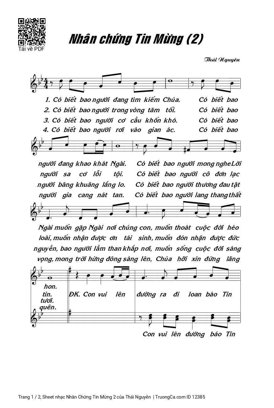 Sheet PDF of Nhân Chứng Tin Mừng 2