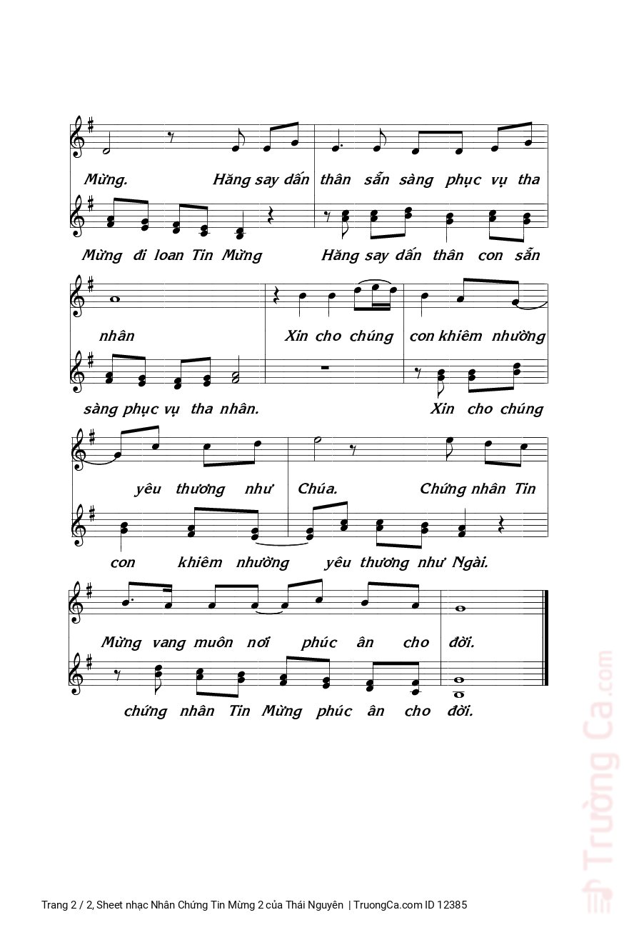 Page 2 of Sheet music PDF Nhân Chứng Tin Mừng 2 - Thái Nguyên