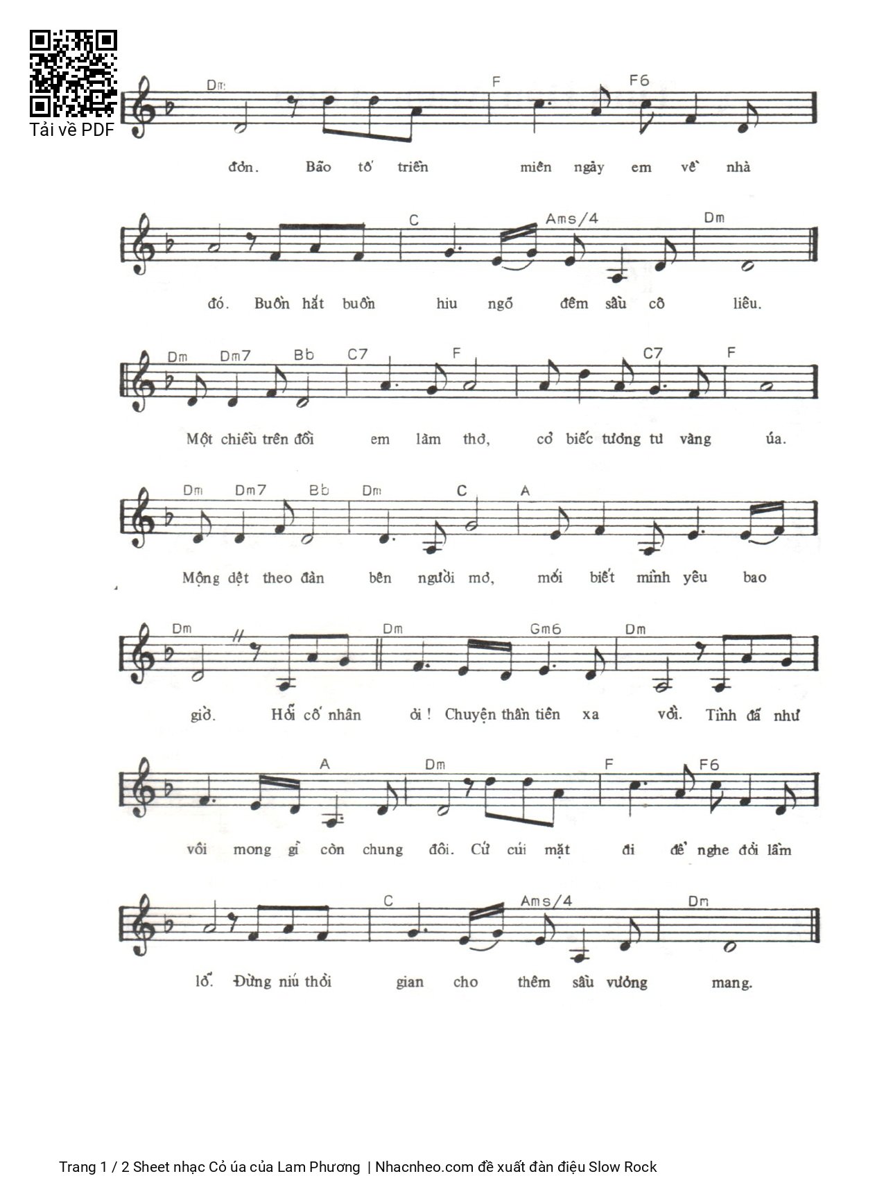 Page 2 of Sheet music PDF Cỏ úa - Lam Phương