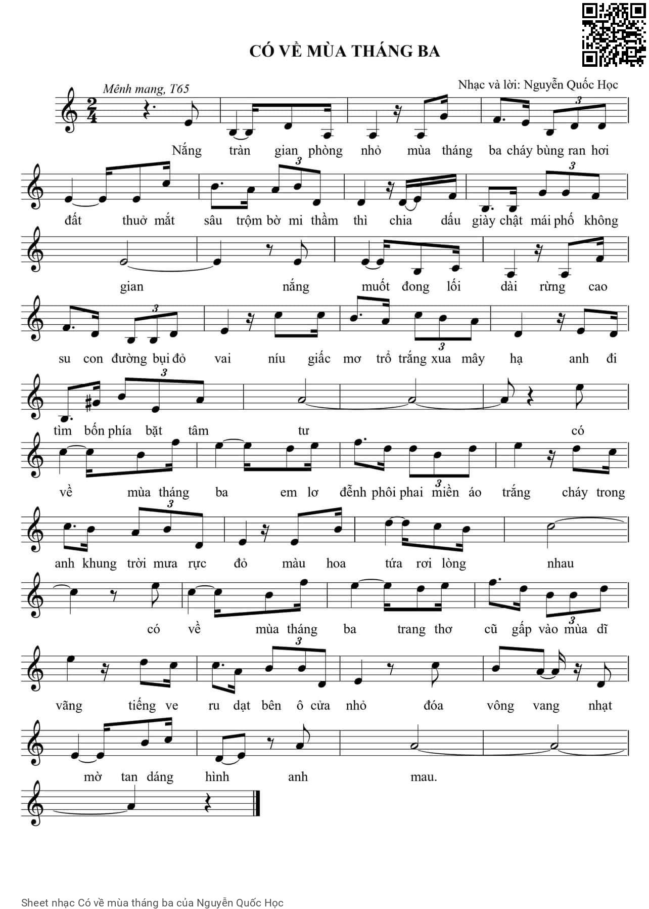 Page 1 of Sheet music PDF Có về mùa tháng ba - Nguyễn Quốc Học