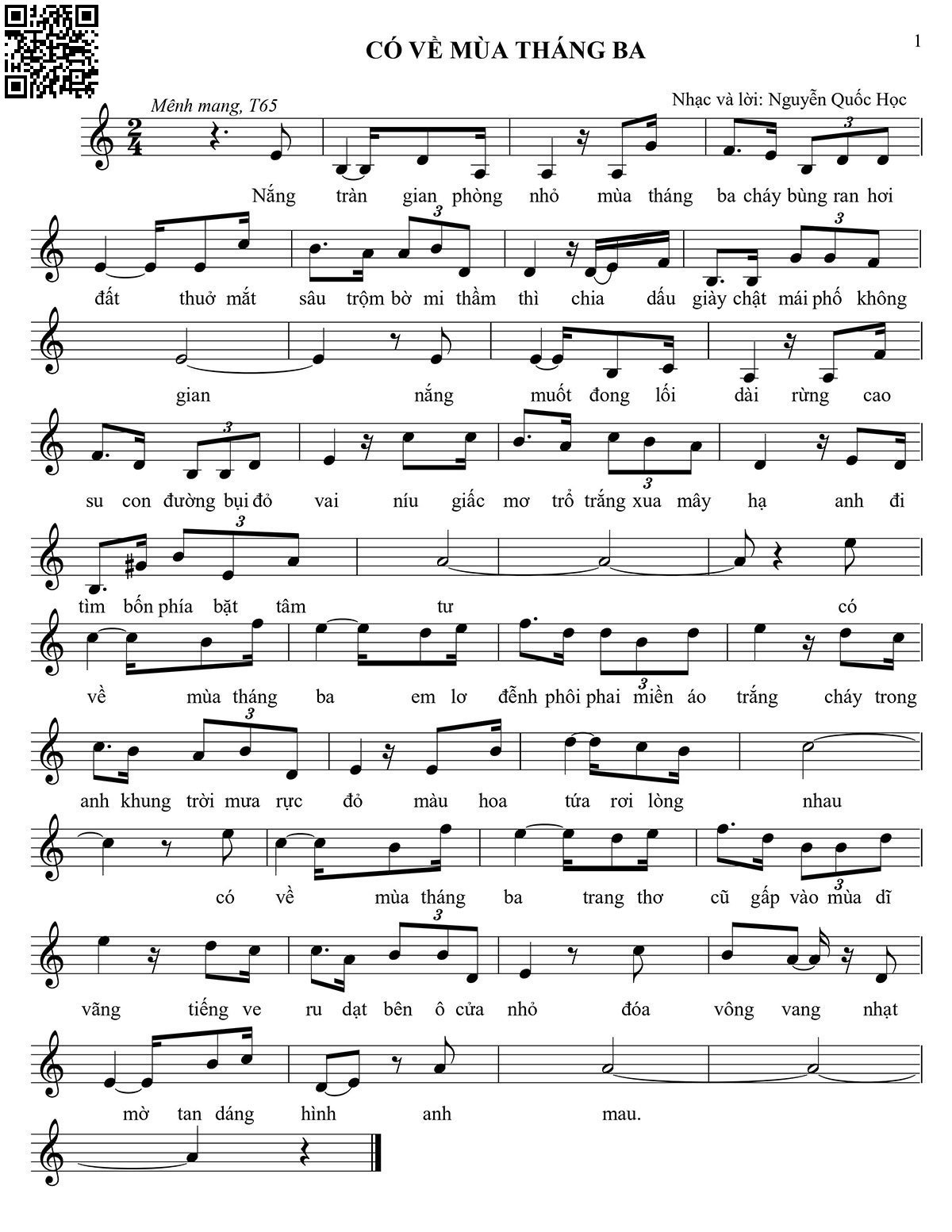 Page 2 of Sheet music PDF Có về mùa tháng ba - Nguyễn Quốc Học