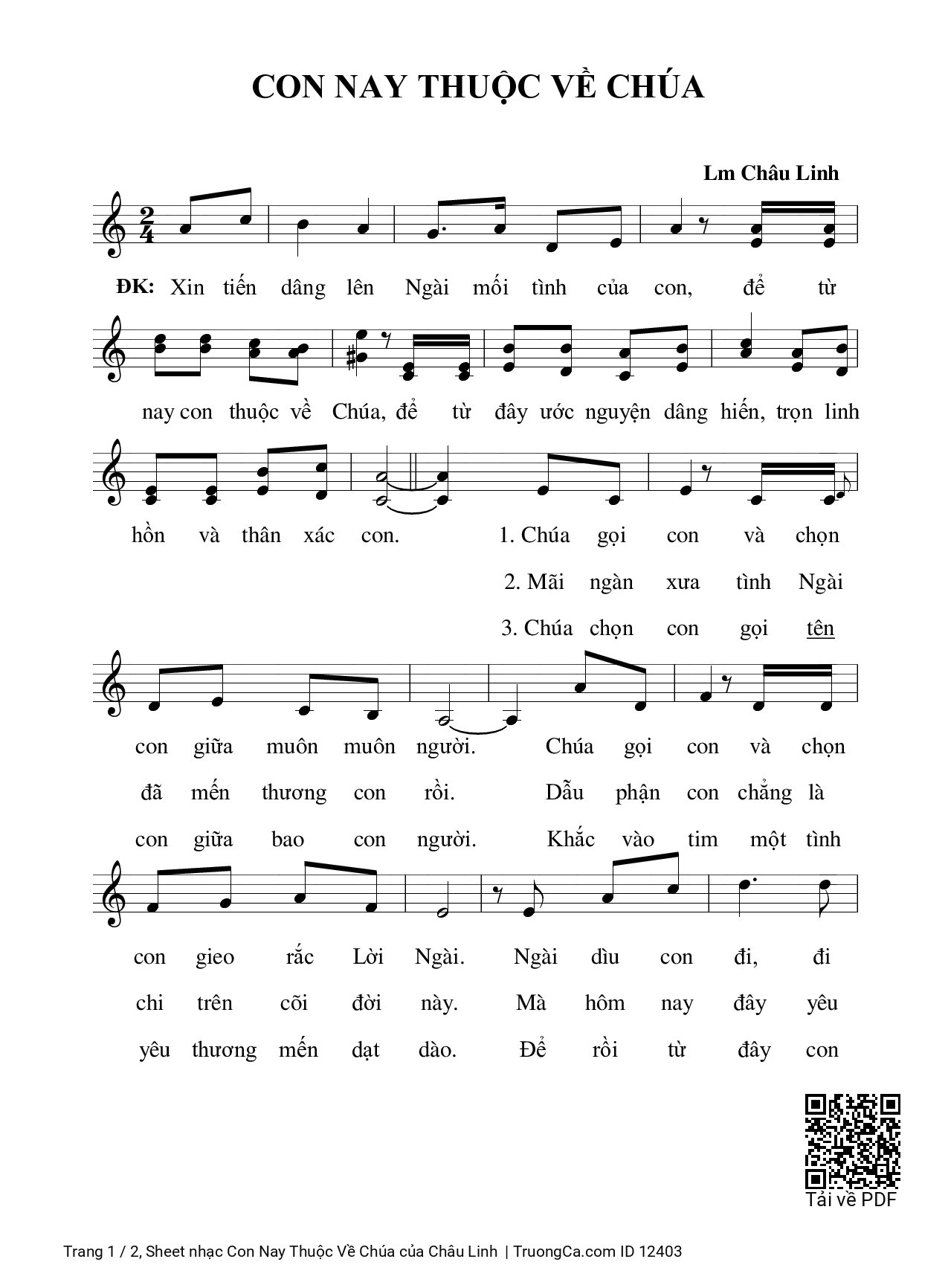 Page 1 of Sheet music PDF Con Nay Thuộc Về Chúa - Châu Linh