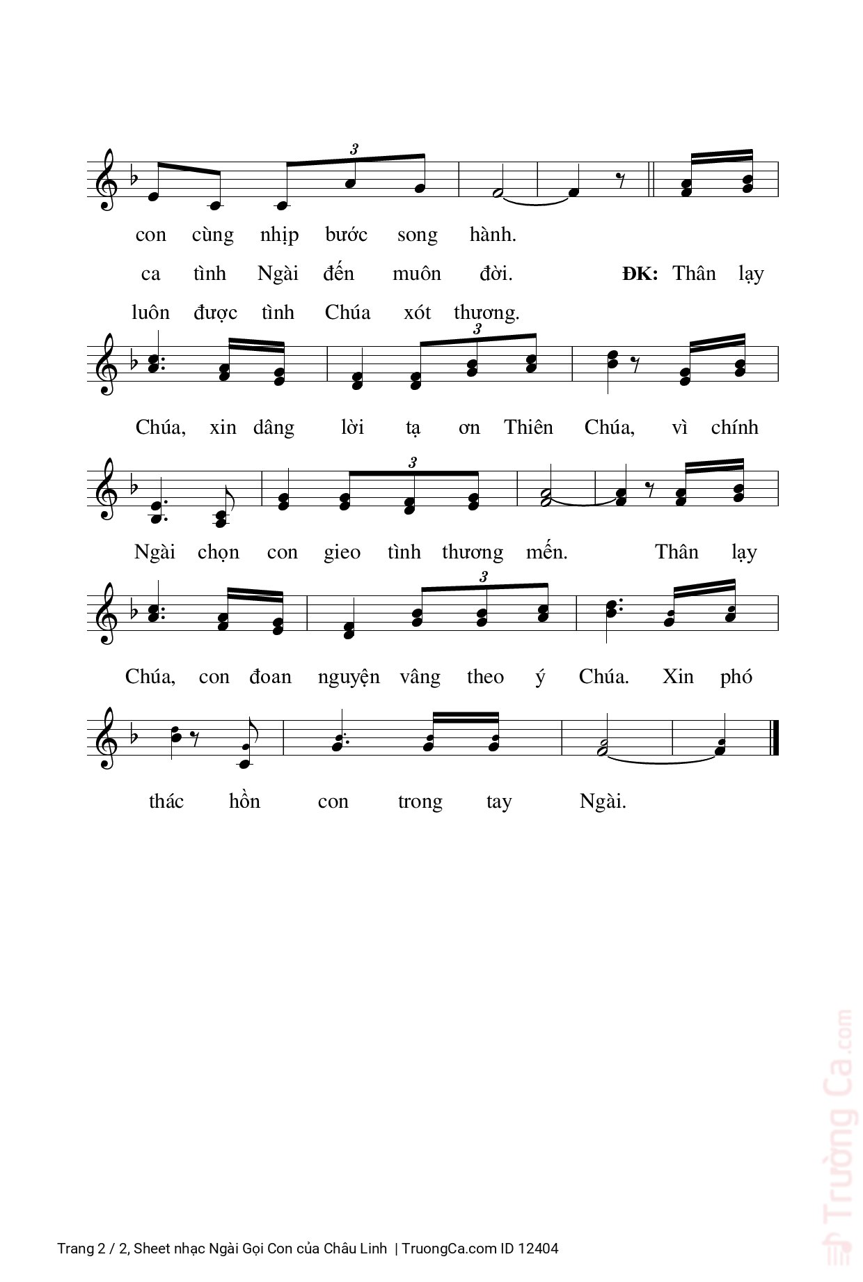 Page 2 of Sheet music PDF Ngài Gọi Con - Châu Linh