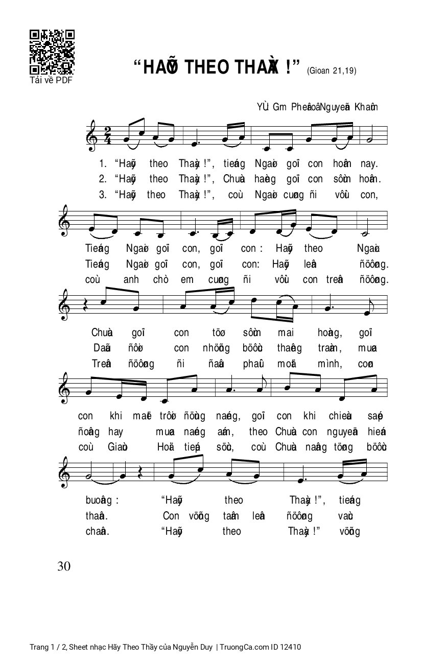 Sheet PDF of Hãy Theo Thầy