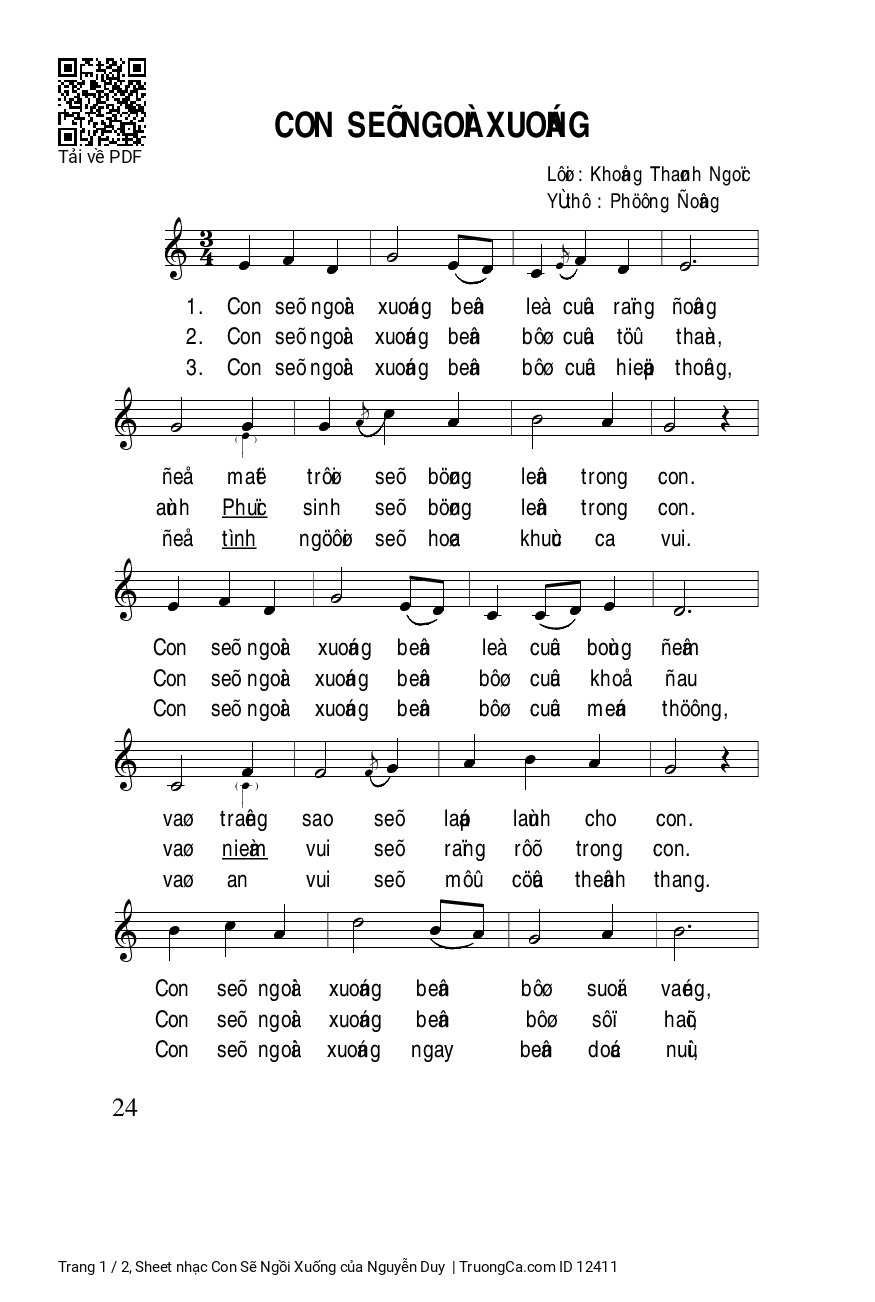 Sheet PDF of Con Sẽ Ngồi Xuống