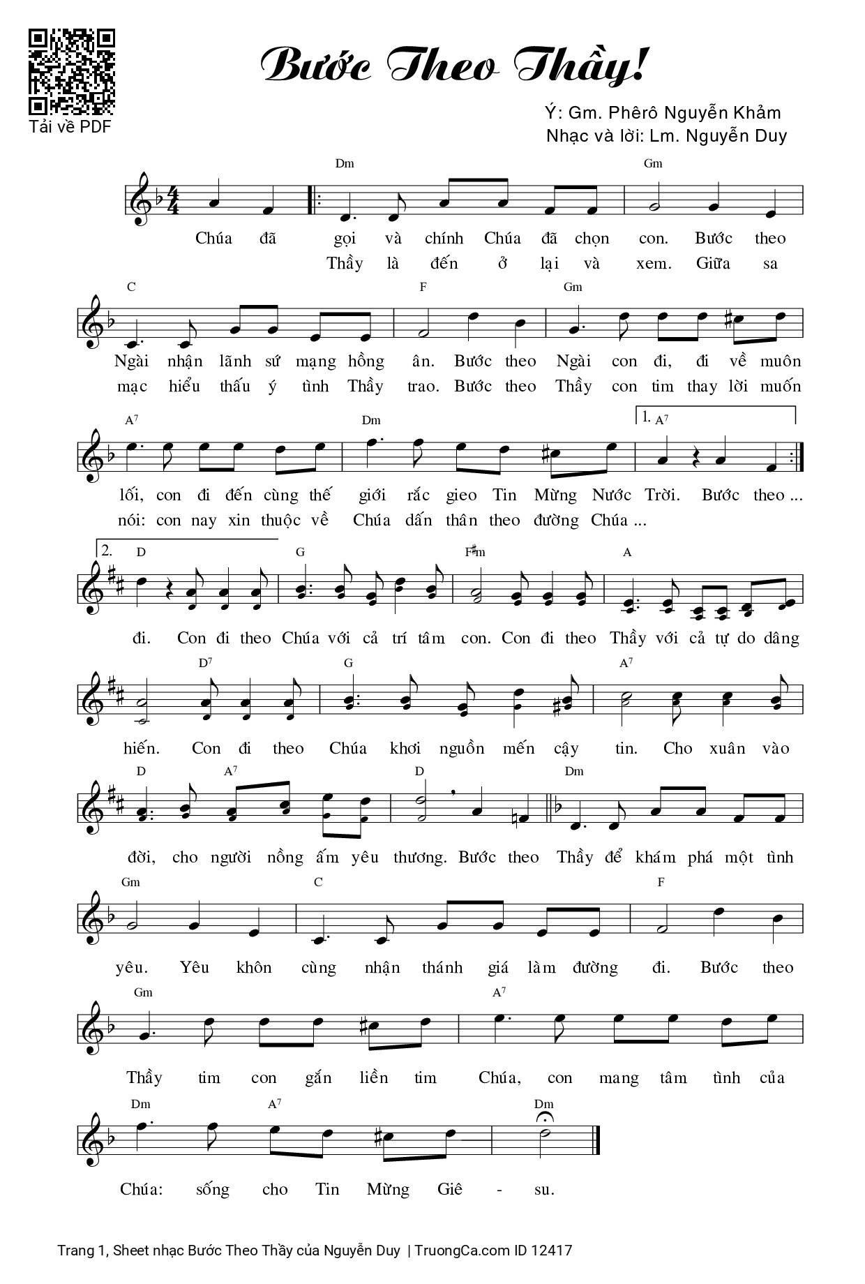 Sheet PDF of Bước Theo Thầy