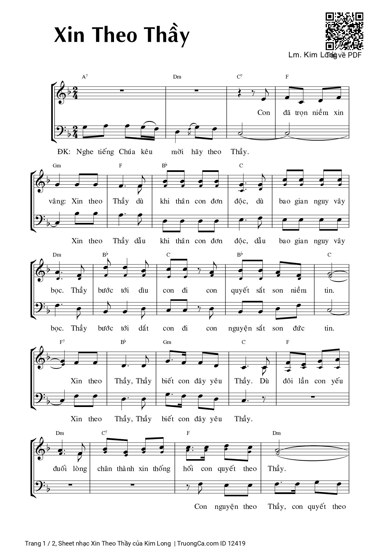 Sheet PDF of Xin Theo Thầy