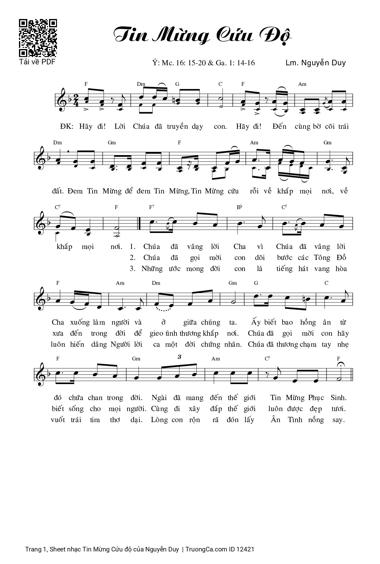 Page 1 of Sheet music PDF Tin Mừng Cứu độ - Nguyễn Duy