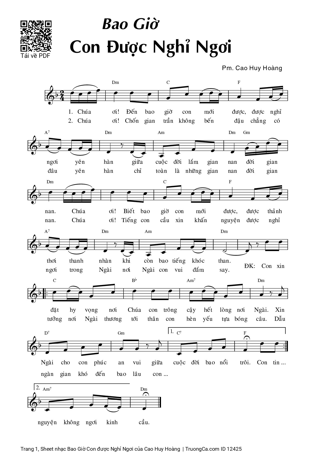 Sheet PDF of Bao Giờ Con được Nghỉ Ngơi