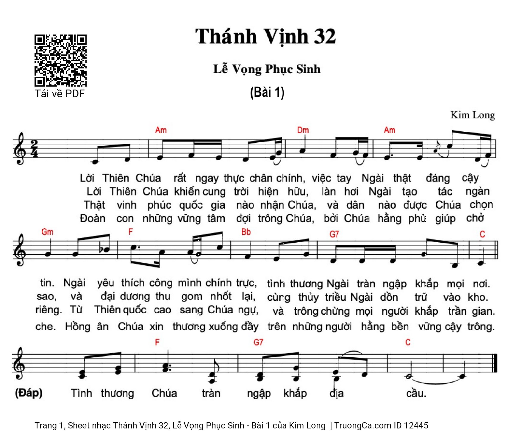 Sheet PDF of Thánh Vịnh 32, Lễ Vọng Phục Sinh - Bài 1