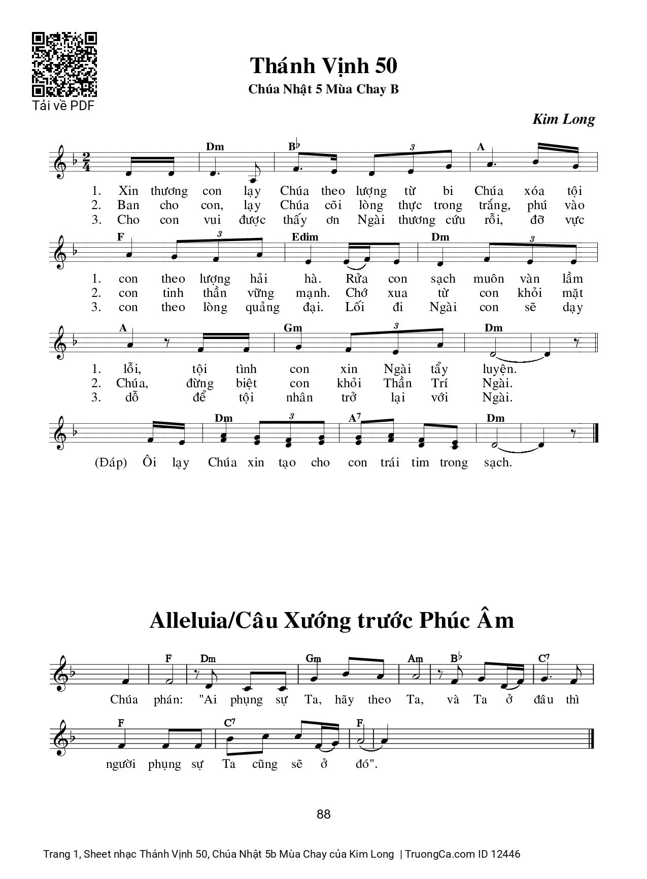 Page 1 of Sheet music PDF Thánh Vịnh 50, Chúa Nhật 5b Mùa Chay - Kim Long