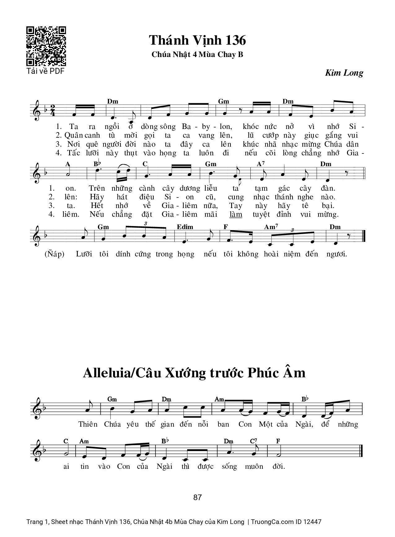 Sheet PDF of Thánh Vịnh 136, Chúa Nhật 4b Mùa Chay