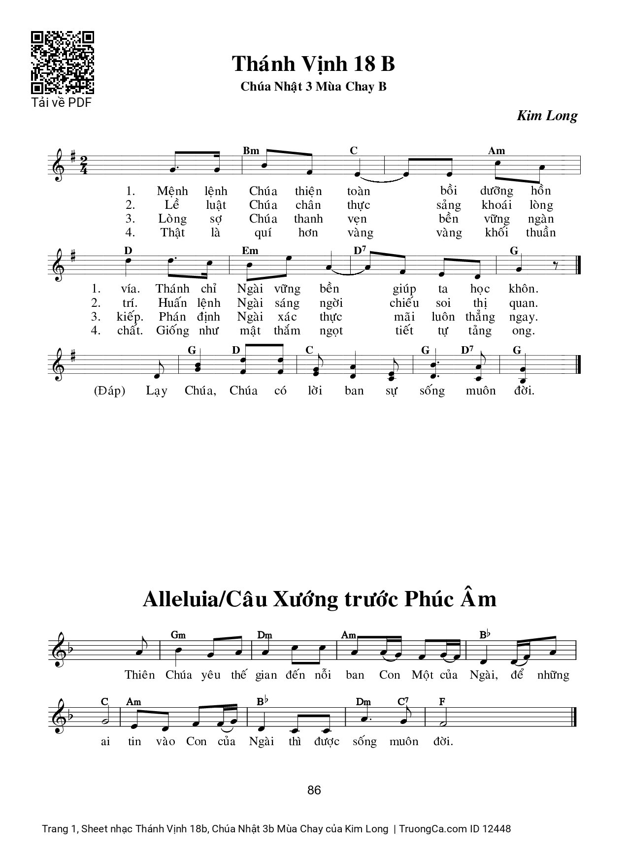 Sheet PDF of Thánh Vịnh 18b, Chúa Nhật 3b Mùa Chay