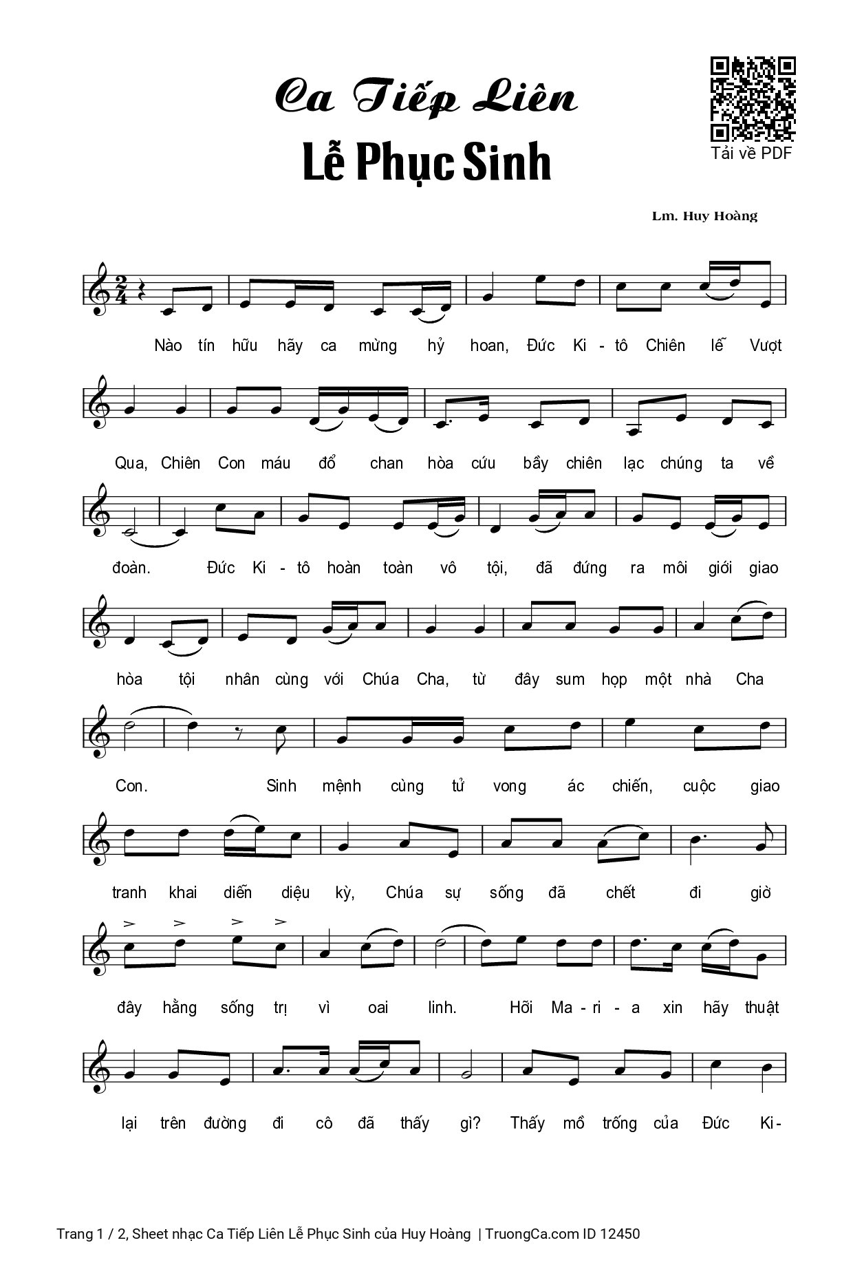 Sheet PDF of Ca Tiếp Liên Lễ Phục Sinh