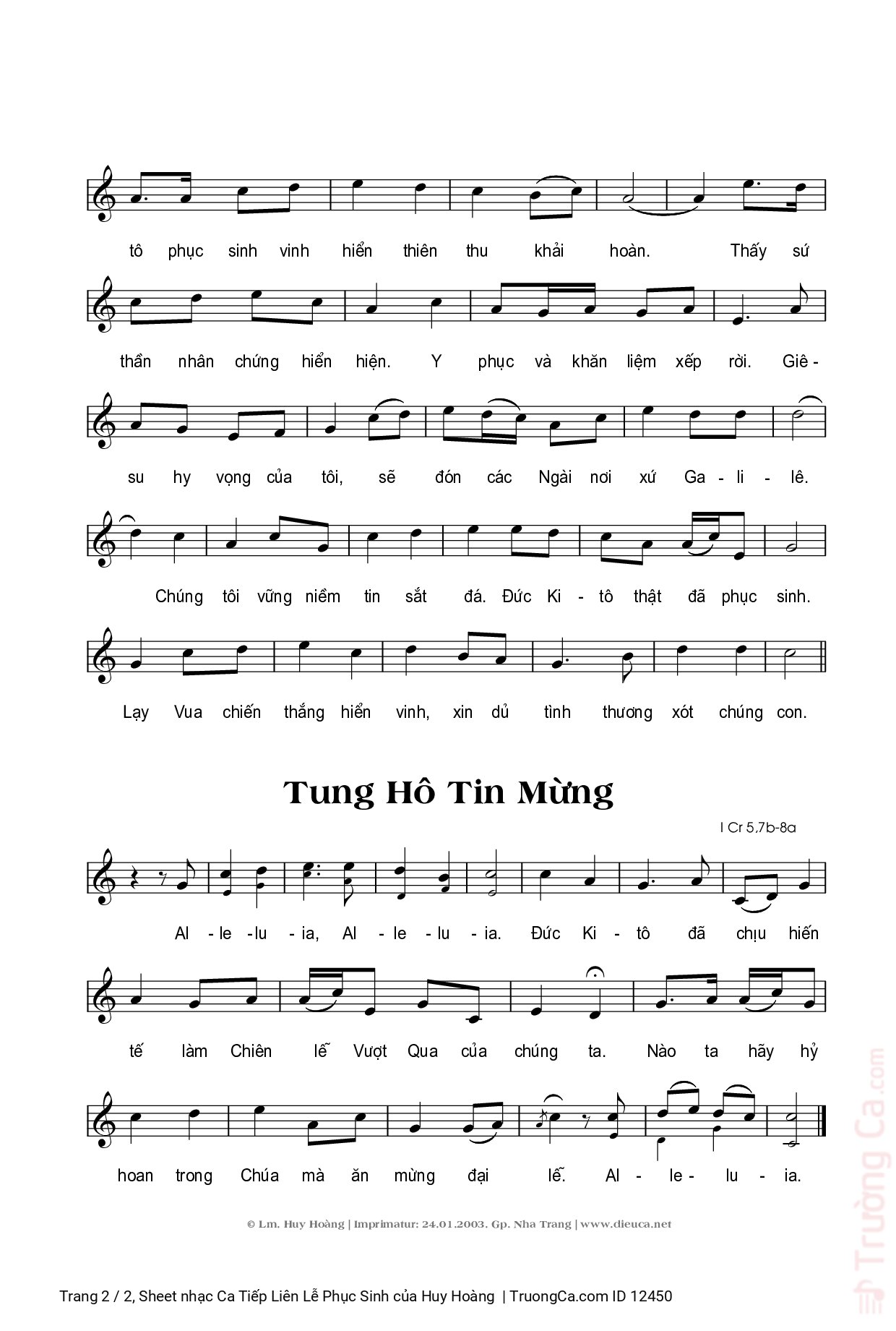Page 2 of Sheet music PDF Ca Tiếp Liên Lễ Phục Sinh - Huy Hoàng