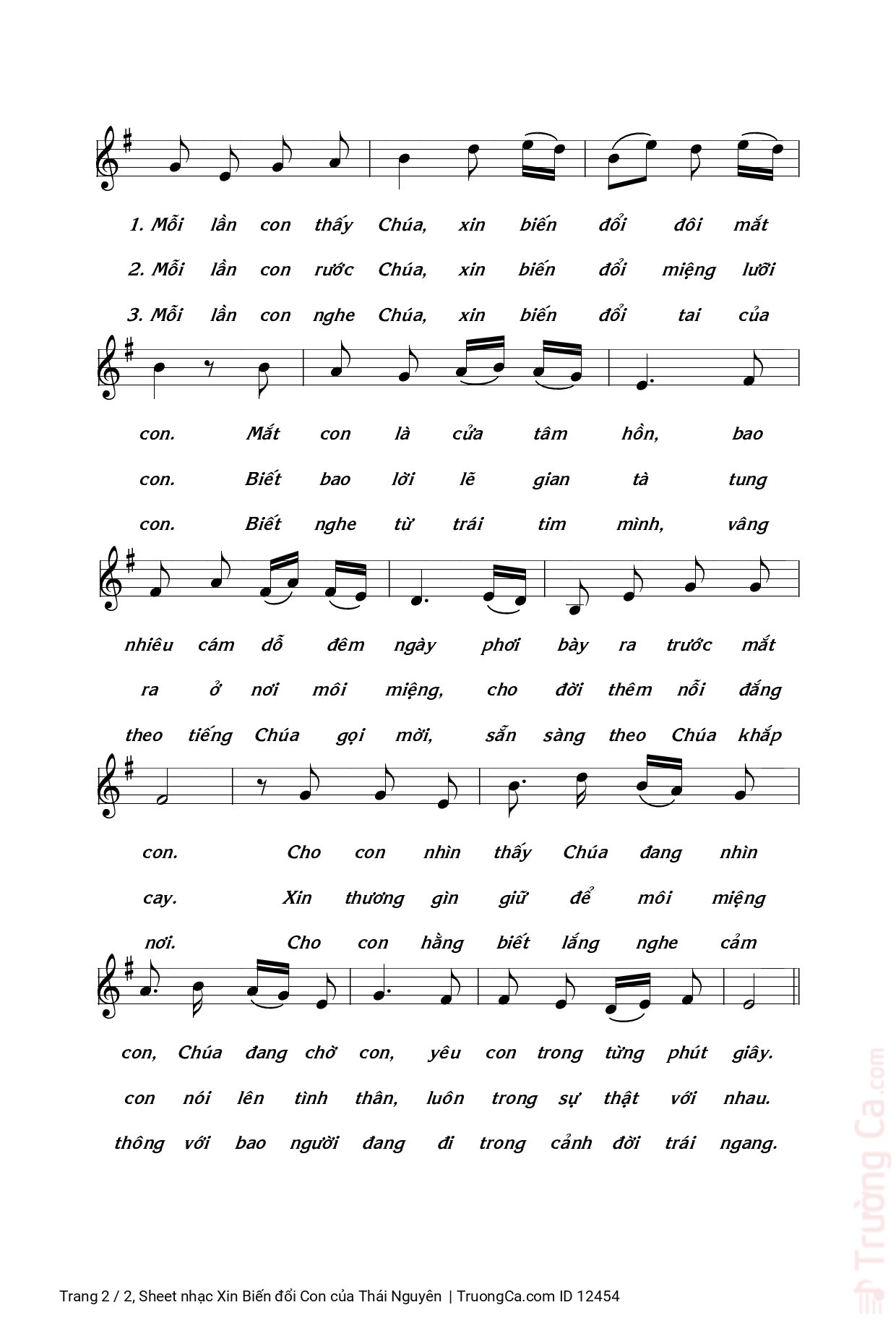 Page 2 of Sheet music PDF Xin Biến đổi Con - Thái Nguyên