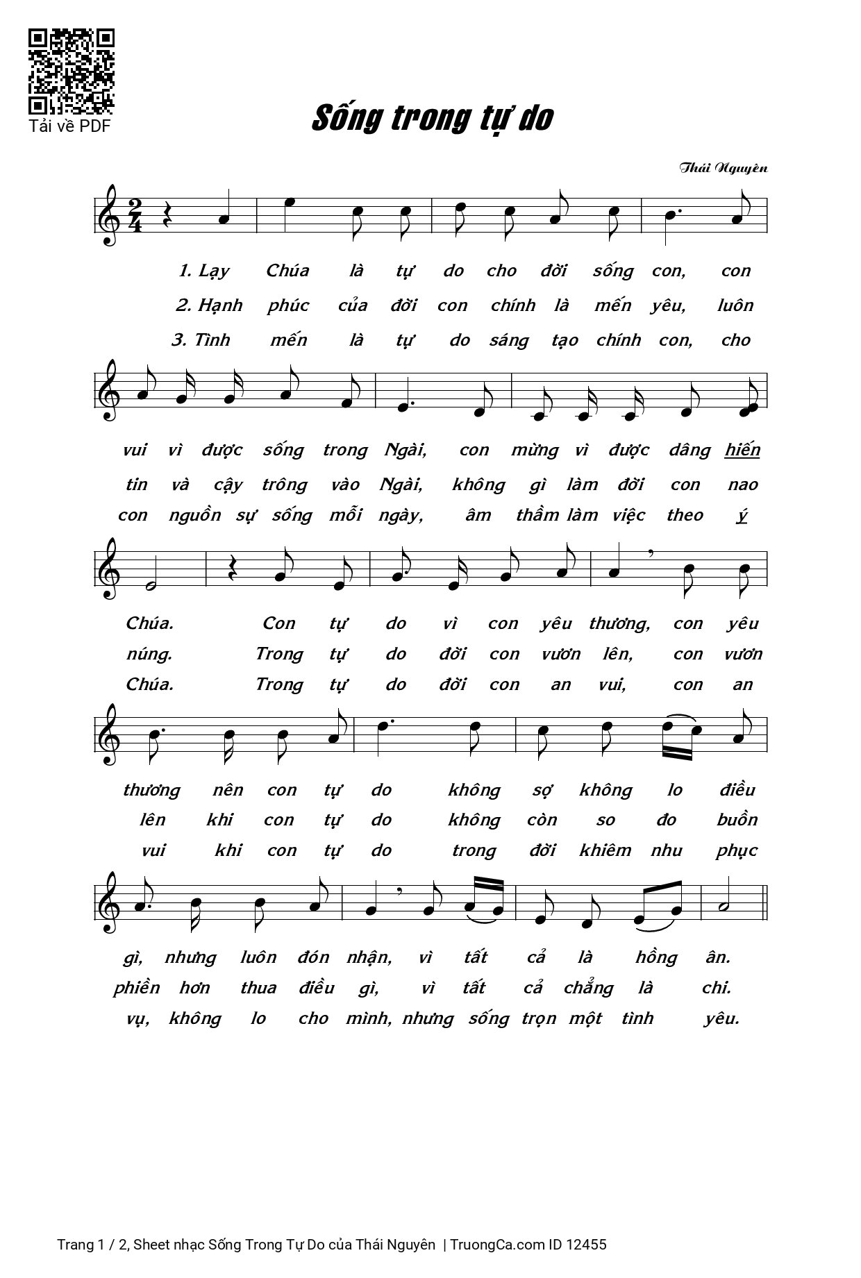 Page 1 of Sheet music PDF Sống Trong Tự Do - Thái Nguyên