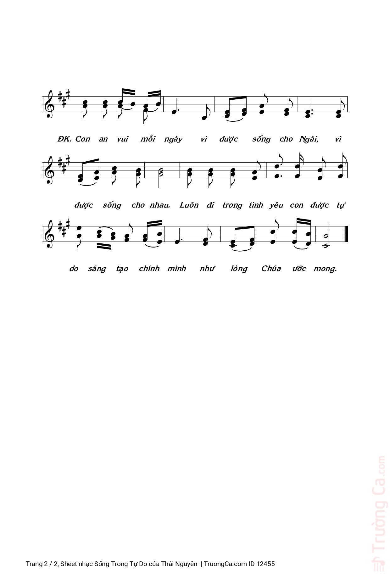 Page 2 of Sheet music PDF Sống Trong Tự Do - Thái Nguyên
