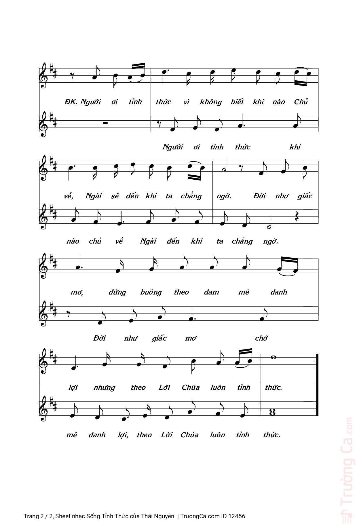 Page 2 of Sheet music PDF Sống Tỉnh Thức - Thái Nguyên