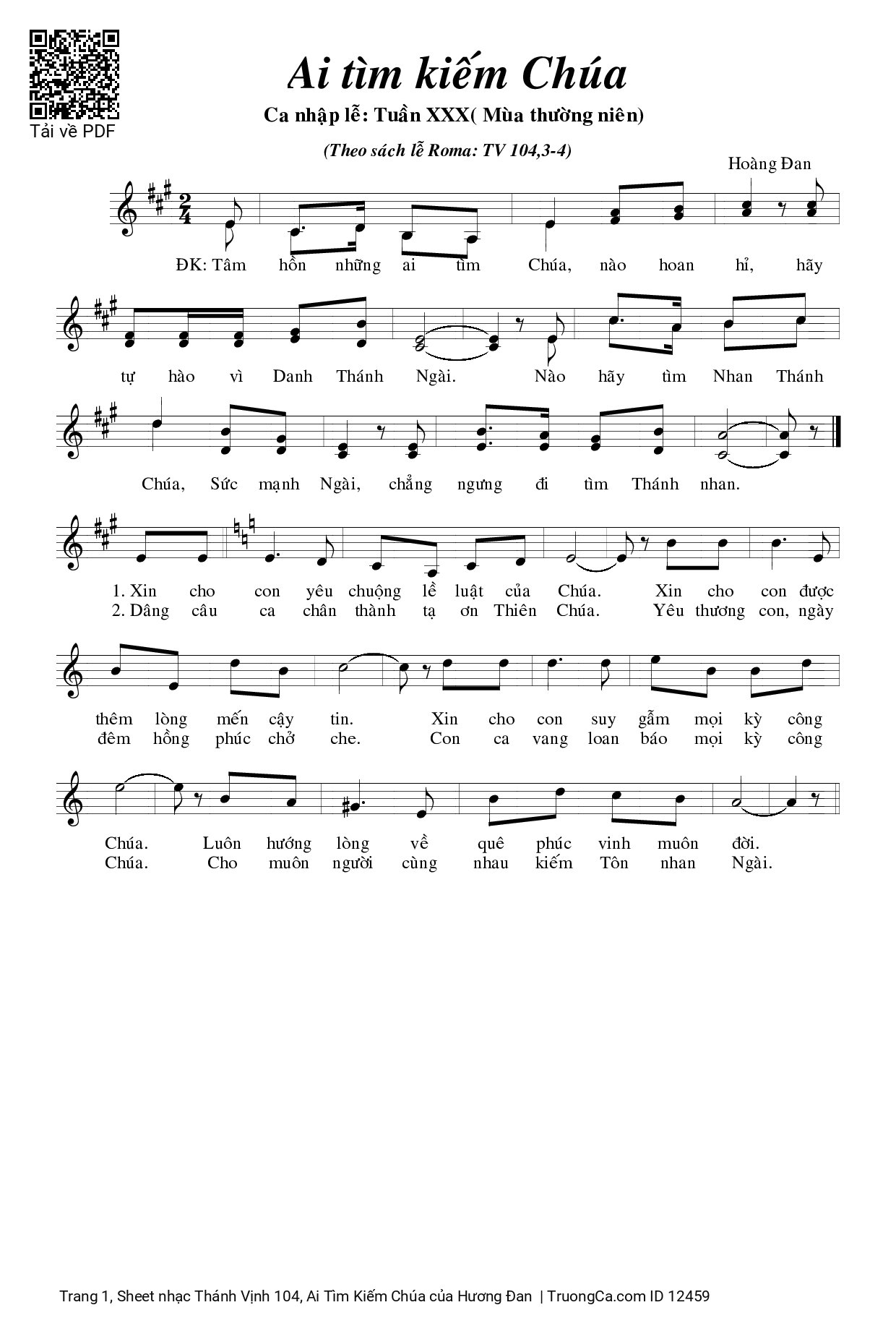 Sheet PDF of Thánh Vịnh 104, Ai Tìm Kiếm Chúa