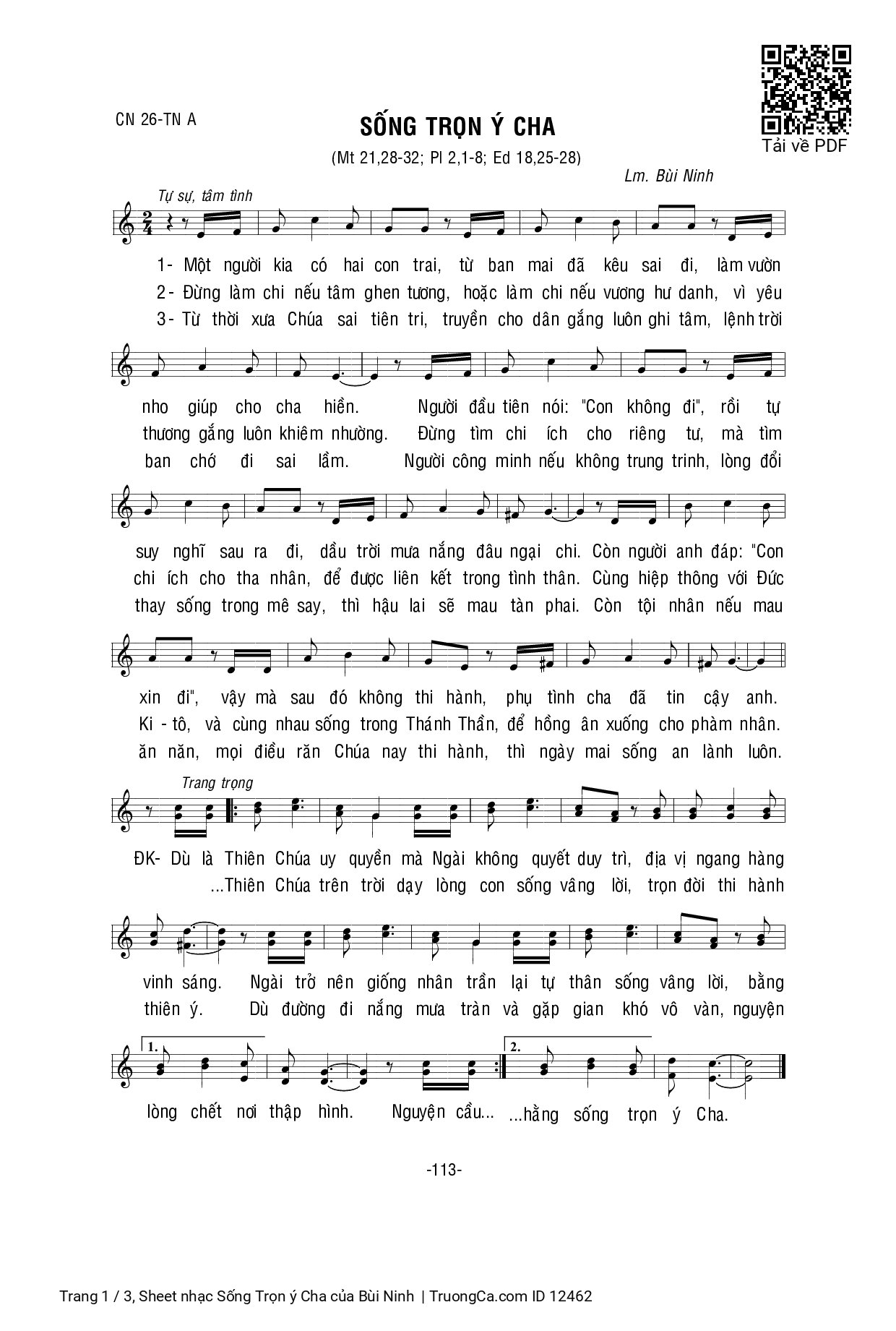 Sheet PDF of Sống Trọn ý Cha