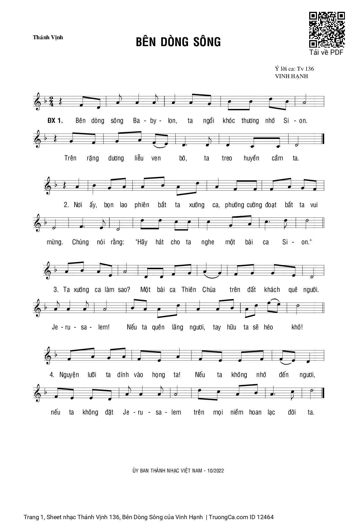 Sheet PDF of Thánh Vịnh 136, Bên Dòng Sông