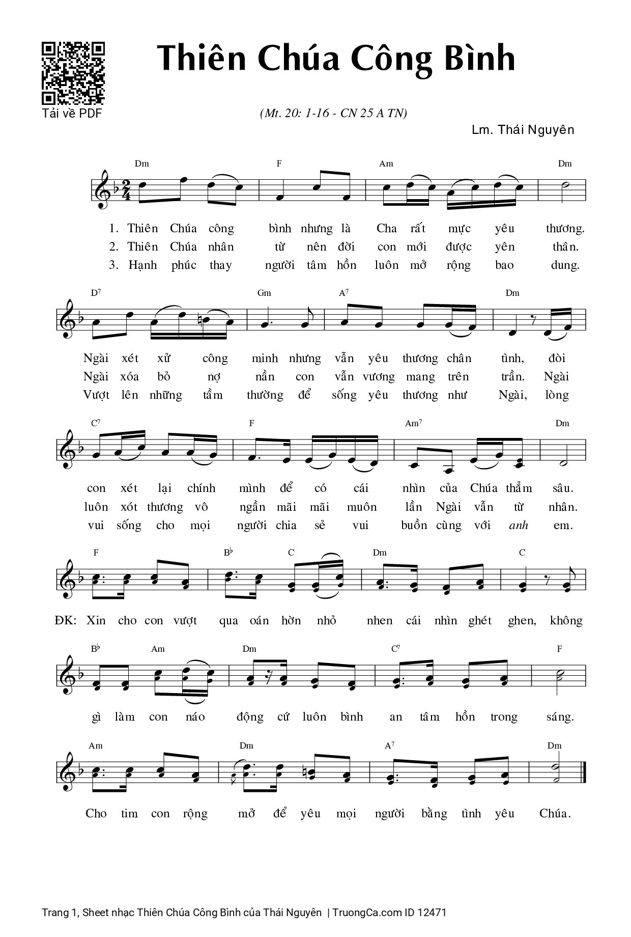 Page 1 of Sheet music PDF Thiên Chúa Công Bình - Thái Nguyên