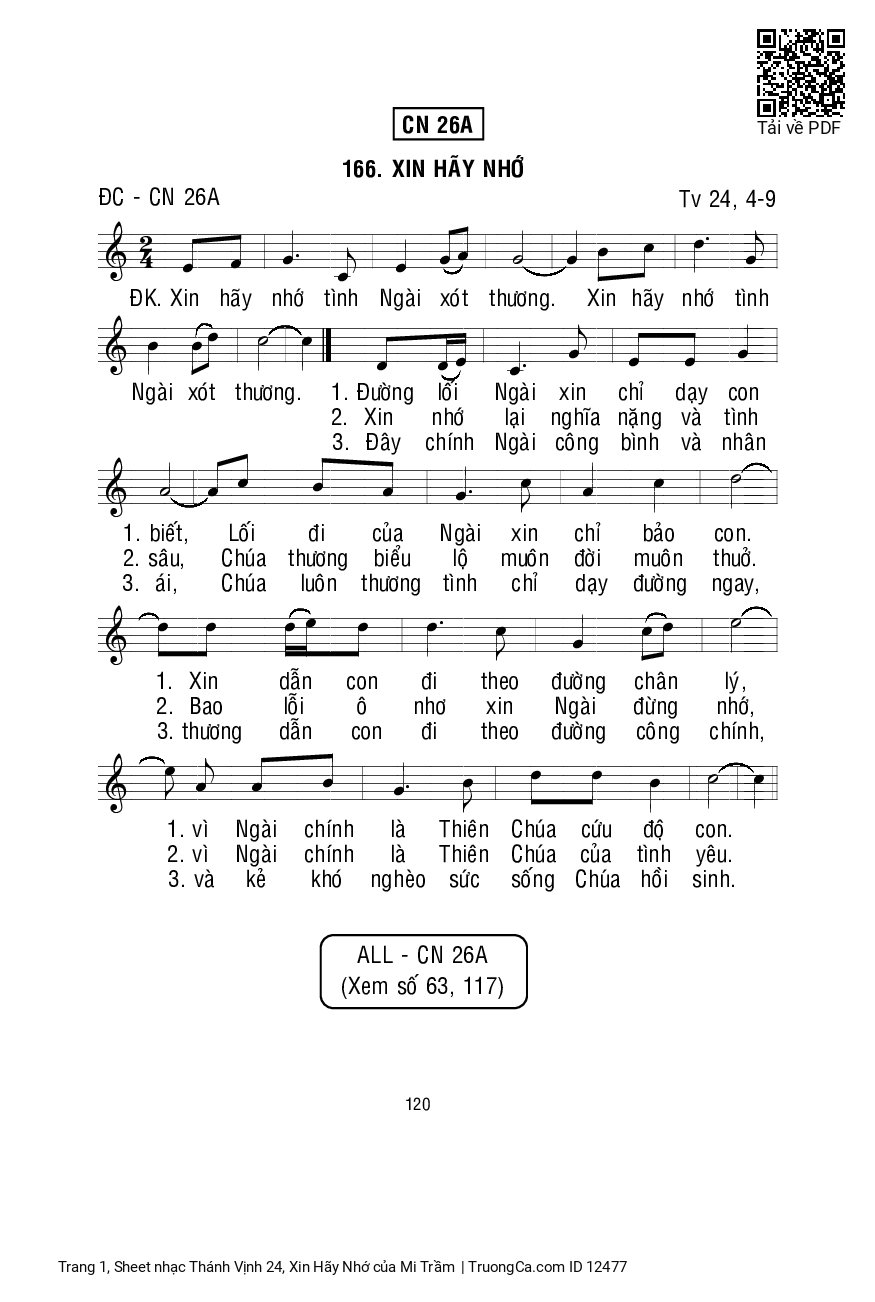 Page 1 of Sheet music PDF Thánh Vịnh 24, Xin Hãy Nhớ - Mi Trầm
