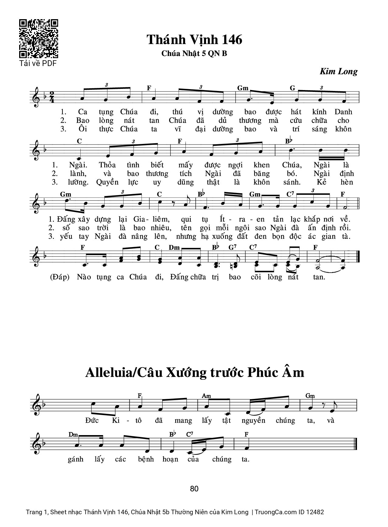 Sheet PDF of Thánh Vịnh 146, Chúa Nhật 5b Thường Niên