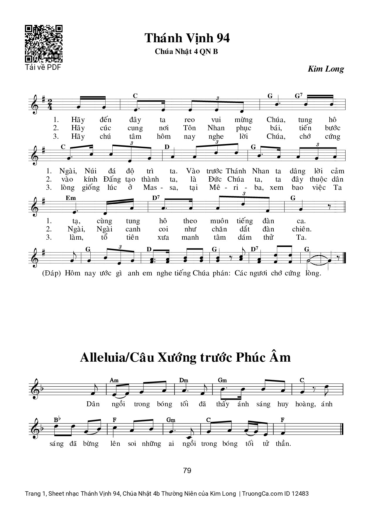 Page 1 of Sheet music PDF Thánh Vịnh 94, Chúa Nhật 4b Thường Niên - Kim Long
