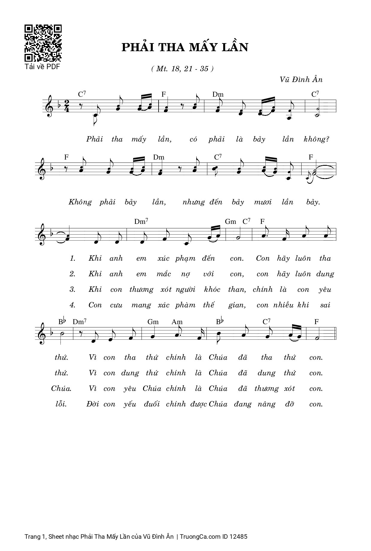 Page 1 of Sheet music PDF Phải Tha Mấy Lần - Vũ Đình Ân