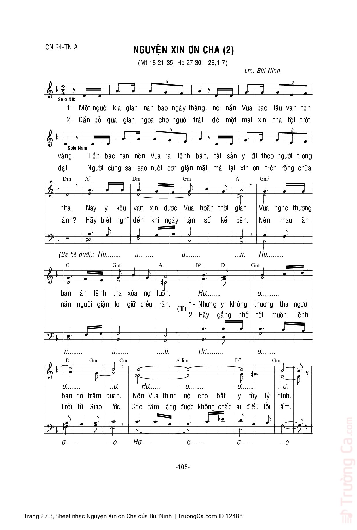 Page 2 of Sheet music PDF Nguyện Xin ơn Cha - Bùi Ninh