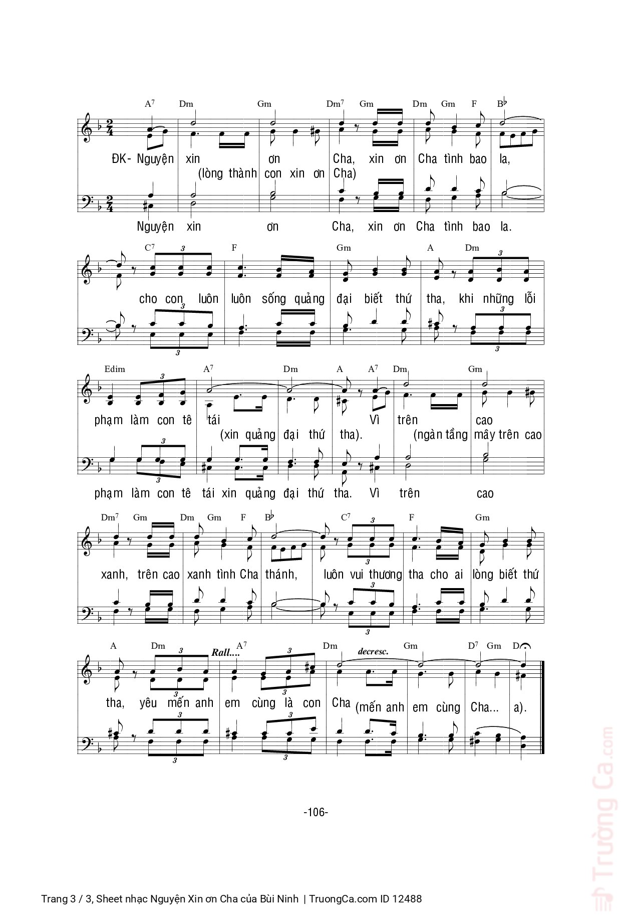 Page 3 of Sheet music PDF Nguyện Xin ơn Cha - Bùi Ninh