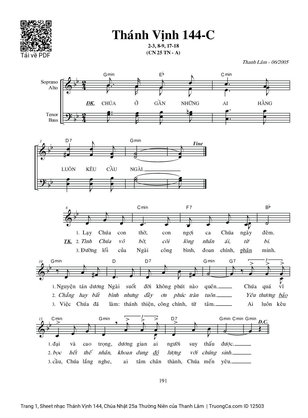 Sheet PDF of Thánh Vịnh 144, Chúa Nhật 25a Thường Niên