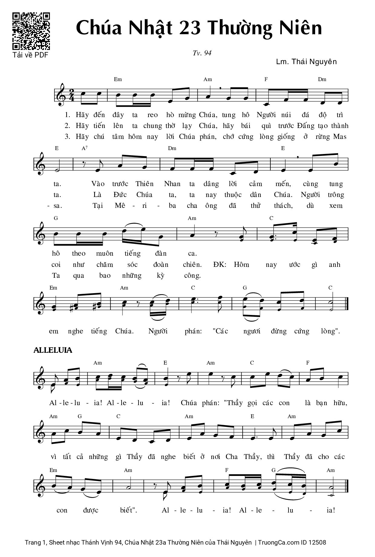 Sheet PDF of Thánh Vịnh 94, Chúa Nhật 23a Thường Niên